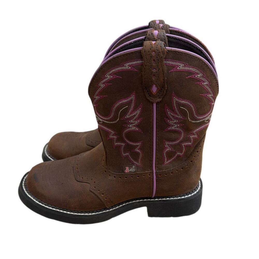 Justin Gemma Western Boots Womens Aged Bark Leather Pink Stitching Size 8 L9903